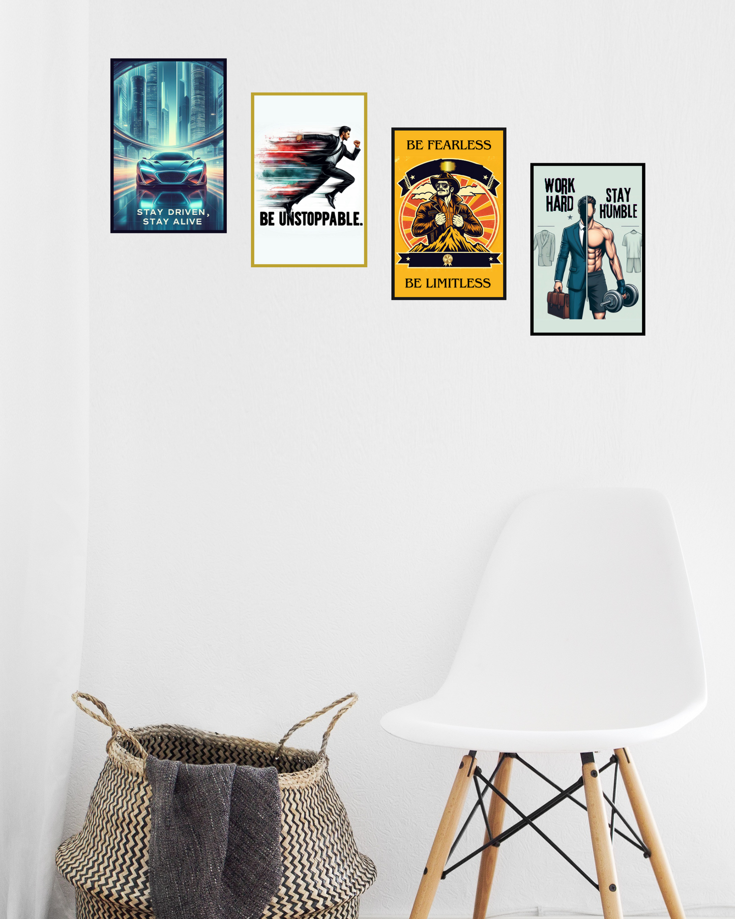 Greetsy Inspire 2 Aspire Futuristic Motivational Posters | 350 GSM Art Quality | Matte Finish | Set of 12 | A4 Size | Vibrant, Uplifting Quotes | Punk & Techno Art for Office, Home & Gifting