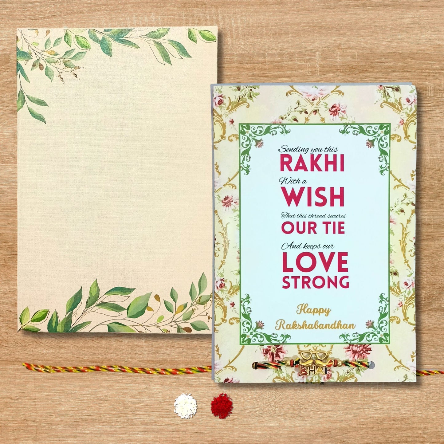 Greetsy Rakshabandhan Greeting Card with Designer Bhai Rakhi & Roli Chawal Gift Combo in Shimmer Envelope | Bhai Rakhi from Sister | Rakhi for Brother