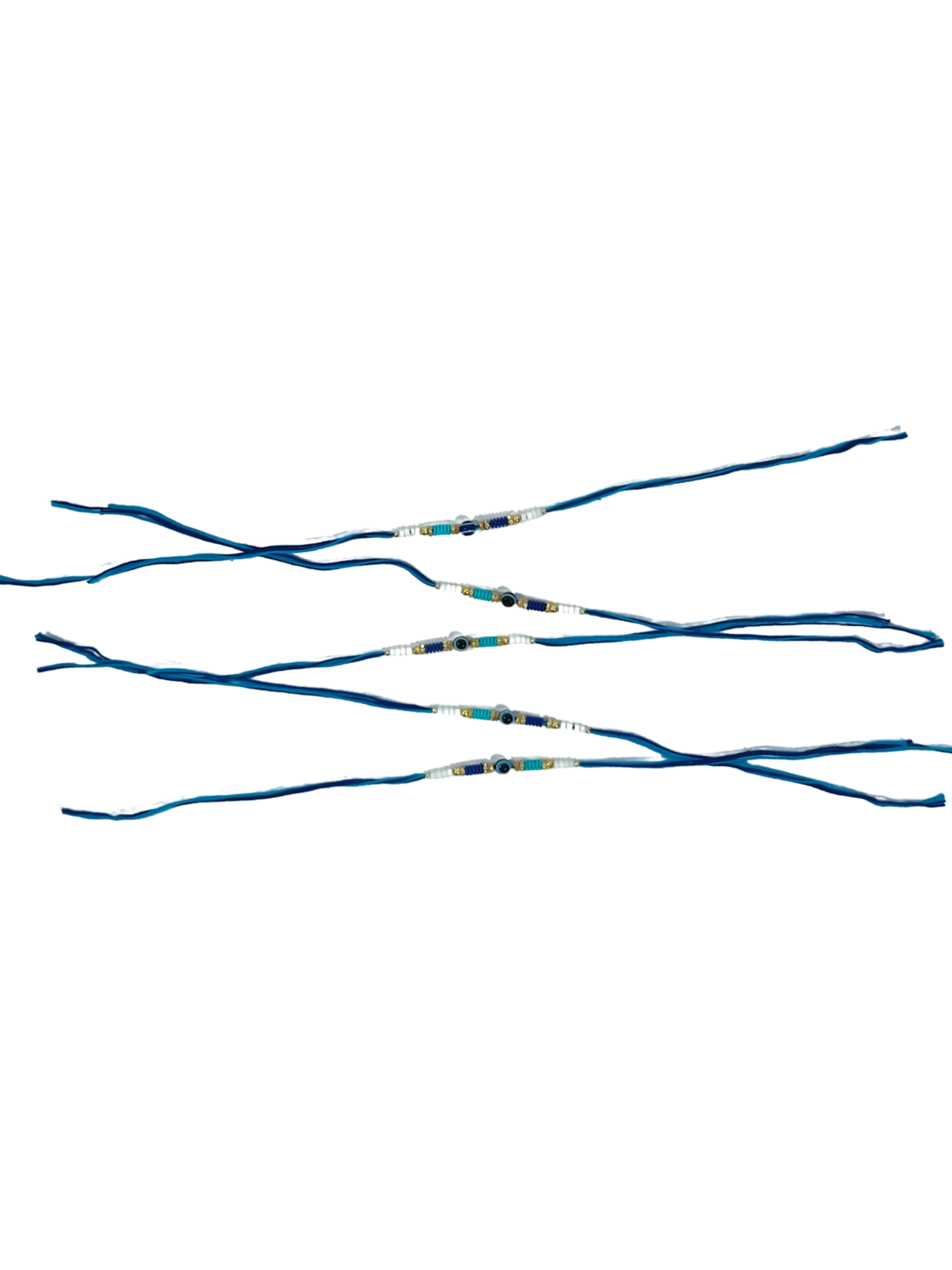 Greetsy Evil Eye Nazar Blue Beads Rakhi Combo for Brother with Happy Rakshabandhan Cards| Set of 5 | With Rakhi with Roli Chawal Pack