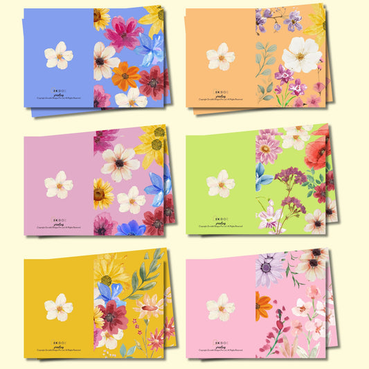 Greetsy Set of 12 Floral Bloom Greeting Cards | Foldable Notecards Cards with Envelopes | Thank you, Appreciation, Gratitude, Birthday, Anniversary, Festive Wishes | 3 Inch x 4.25 Inch