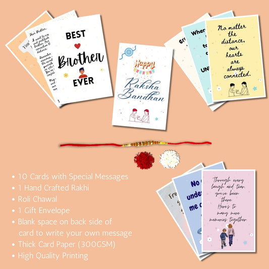 Greetsy Rakhi Gift Combo of Best Brother Ever Quote/Message Cards (Set of 10 Cards) with Rakhi and Letter from Sister | Gift for Brother | RakshaBandhan Cards from Sister