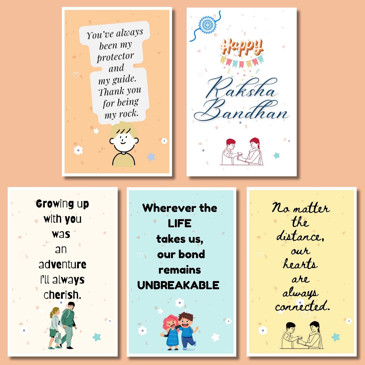 Greetsy Rakhi Gift Combo of Best Brother Ever Quote/Message Cards (Set of 10 Cards) with Rakhi and Letter from Sister | Gift for Brother | RakshaBandhan Cards from Sister