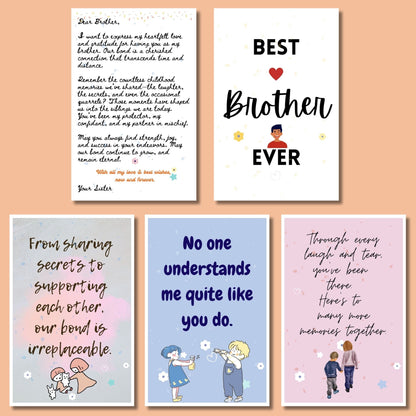 Greetsy Rakhi Gift Combo of Best Brother Ever Quote/Message Cards (Set of 10 Cards) with Rakhi and Letter from Sister | Gift for Brother | RakshaBandhan Cards from Sister