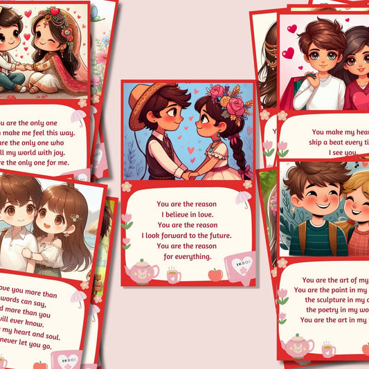 Greetsy Set of 18 Romantic Love Story Cards | Gift for Date, Valentine’s Day, Proposal, Engagement Day, Wedding Day, Birthday, Anniversary | Greeting for Husband, Wife, Boyfriend, Girlfriend
