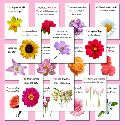 Greetsy Set of 18 Flower Story Inspire Self-Care & Affirmation Cards for Women - Positive Thinking, Body & Mind Positivity, Self-Love & Motivation | Cute, Colorful Gift for Moms, Wives, Girlfriends & Daughters - Perfect for Birthdays & Mother's Day