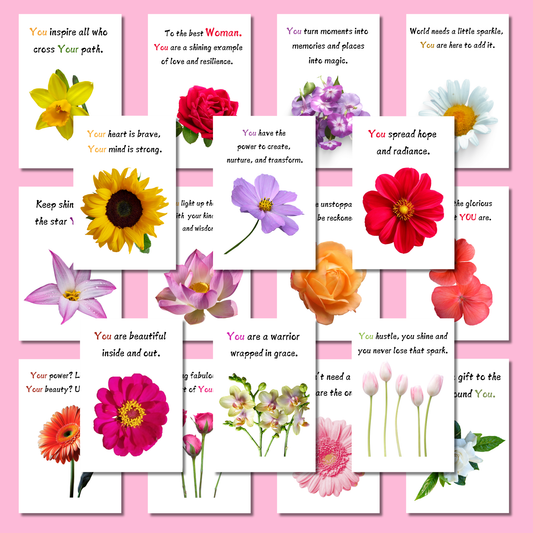 Greetsy Set of 18 Flower Story Inspire Self-Care & Affirmation Cards for Women - Positive Thinking, Body & Mind Positivity, Self-Love & Motivation | Cute, Colorful Gift for Moms, Wives, Girlfriends & Daughters - Perfect for Birthdays & Mother's Day